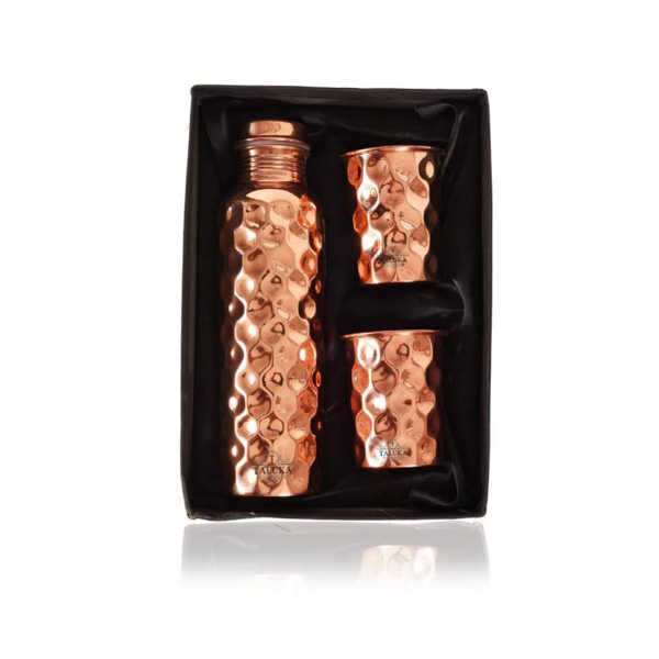 Diamond Hammered Copper Bottle and Cup Set (Velvet Box) In (Cardboard Box)