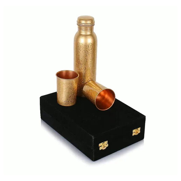 Engraved Copper Bottle and Cup Set (Velvet Box) In (Cardboard Box)